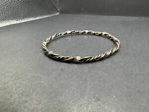 Vintage Silver Tone Twisted Cable Wire Design Bangle Bracelet Sz 7.5"